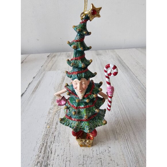 Glitter elf tree ornament green candy cane unique large Xmas - Picture 1 of 8